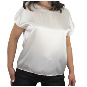 Vintage 1980s White Satin Casual Blouse Large